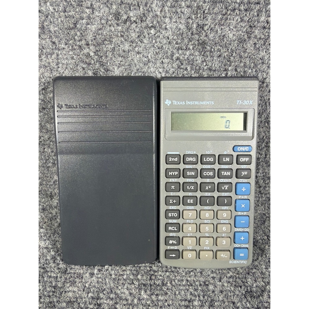 Texas Instruments TI-30X Scientific Calculator Grey with Hard Cover Case Vintage